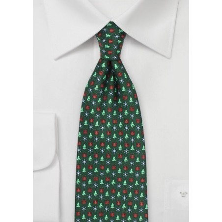 Holiday Themed Mens Tie in Dark Green