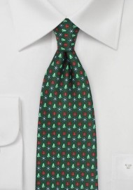 Holiday Themed Mens Tie in Dark Green