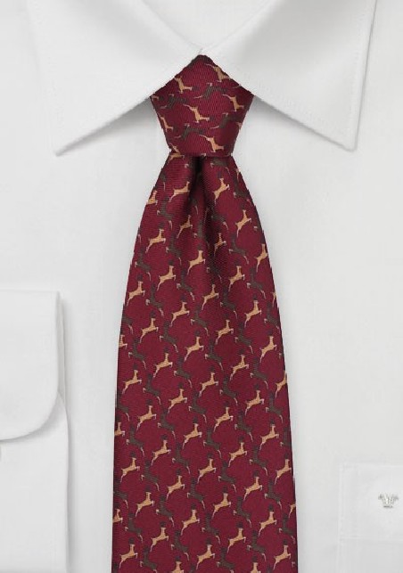 Reindeer Print Tie in Burgundy