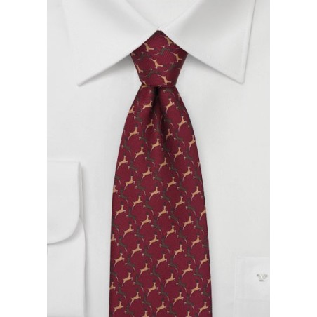 Reindeer Print Tie in Burgundy