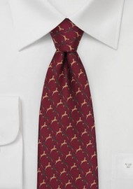 Reindeer Print Tie in Burgundy