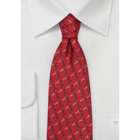 Reindeer Print Christmas Tie in Cherry Red