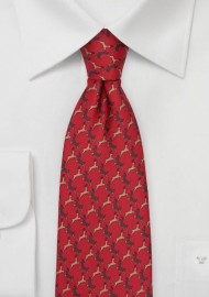 Reindeer Print Christmas Tie in Cherry Red