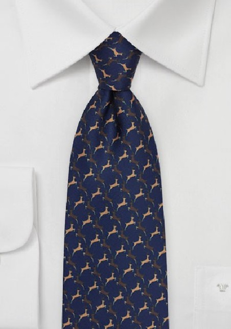 Reindeer Holiday Necktie in Navy Blue