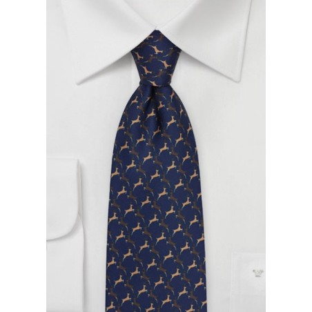 Reindeer Holiday Necktie in Navy Blue
