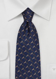 Reindeer Holiday Necktie in Navy Blue