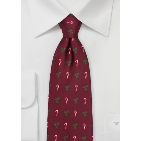 Candy Canes and Mistletoes Tie in Burgundy