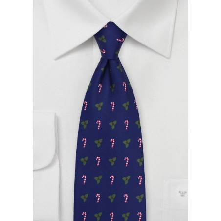 Candy Canes and Mistletoes Mens Tie in Royal Blue