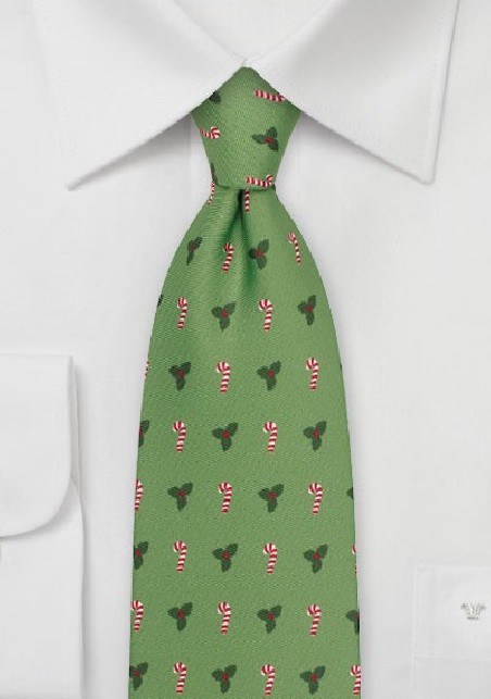 Candy Cane and Mistletoe Tie in Fresh Green