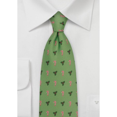 Candy Cane and Mistletoe Tie in Fresh Green