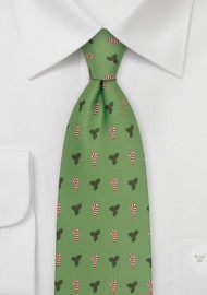 Candy Cane and Mistletoe Tie in Fresh Green