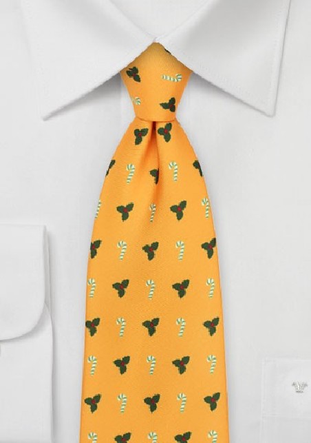 Golden Yellow Christmas Print Tie