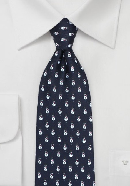 Snowman Christmas Tie in Dark Navy