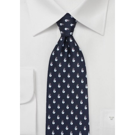 Snowman Christmas Tie in Dark Navy