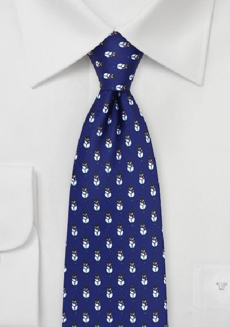 Snowmen Designer Print Tie in Royal Blue