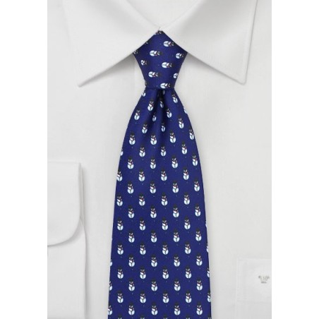 Snowmen Designer Print Tie in Royal Blue