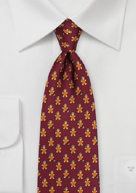 Gingerbread Men Necktie in Port Red