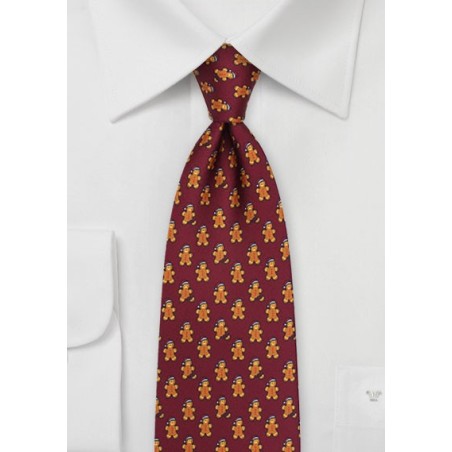 Gingerbread Men Necktie in Port Red