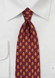 Gingerbread Men Necktie in Port Red