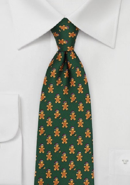 Oliver Green Tie with Gingerbread Men