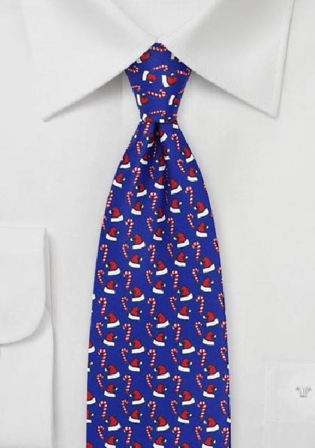 Santa Hats and Candy Cane Tie in Royal Blue