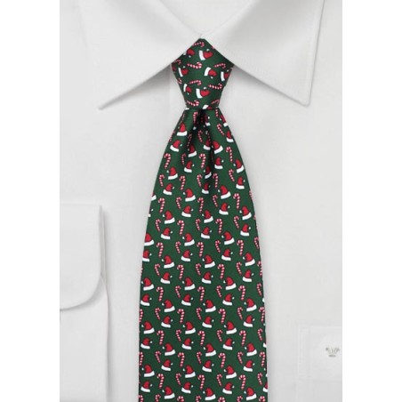 Santa Hat and Candy Cane Print in Dark Green