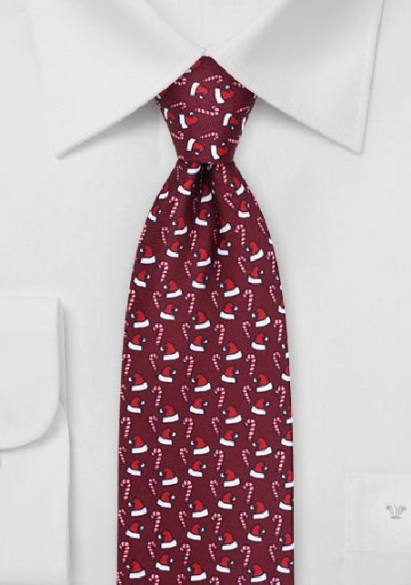 Christmas Theme Print Tie in Wine Red