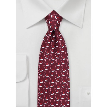 Christmas Theme Print Tie in Wine Red