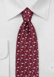 Christmas Theme Print Tie in Wine Red