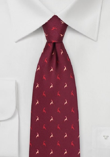Jumping Reindeer Tie in Wine Red