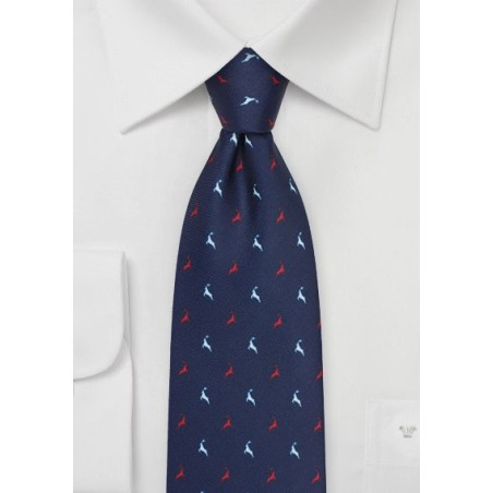 Reindeer Print Tie in Navy, Red, and White