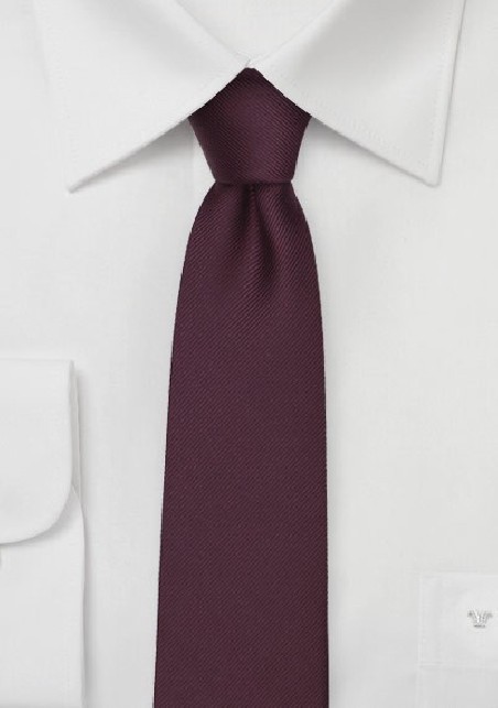Repp Textured Skinny Tie in Burgundy