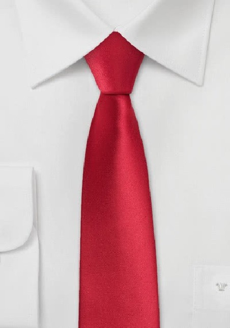 Shiny Satin Silk Tie in Bright Red in Skinny Width