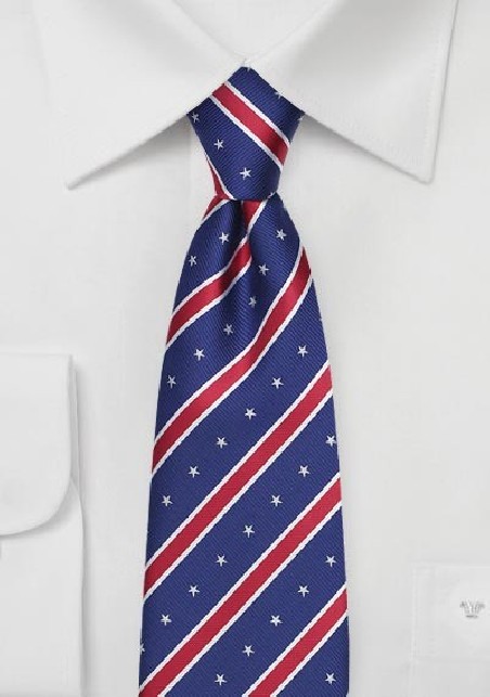 Red, White, and Blue Striped Tie with Embroidered Stars