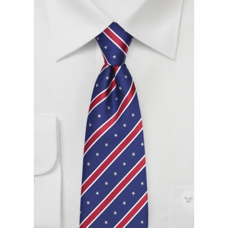 Red, White, and Blue Striped Tie with Embroidered Stars