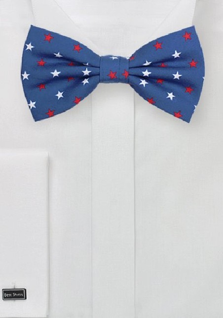 Blue Bow Tie with Stars in Red and White
