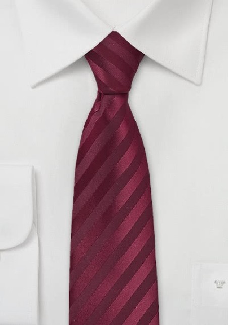 Burgundy Red Skinny Tie with Stripes