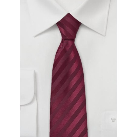 Burgundy Red Skinny Tie with Stripes