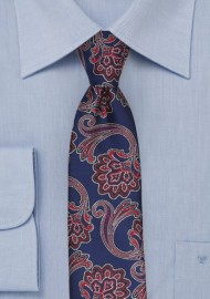 Royal, Red, White Paisley Skinny Tie