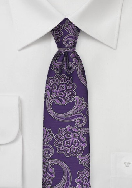 Purple Floral Paisley Skinny Tie