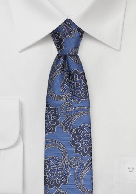 Skinny Paisley Tie in French Blue