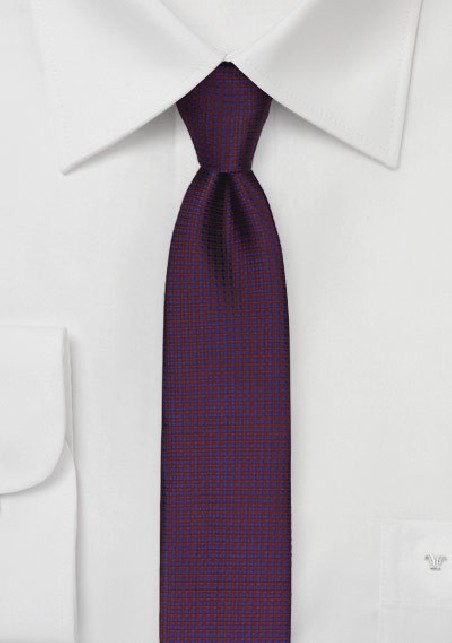 Burgundy Skinny Tie with Navy Micro Checks