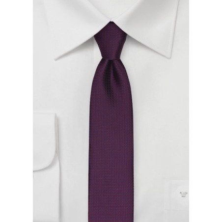 Burgundy Skinny Tie with Navy Micro Checks