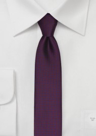 Burgundy Skinny Tie with Navy Micro Checks