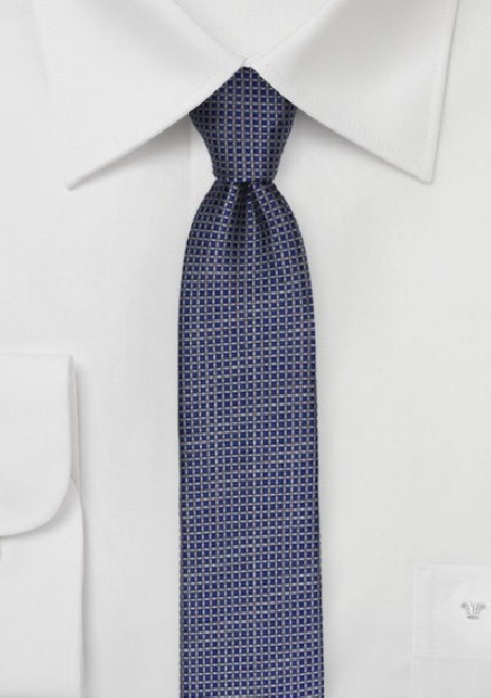 Micro Checkered Skinny Tie in Silver and Blue
