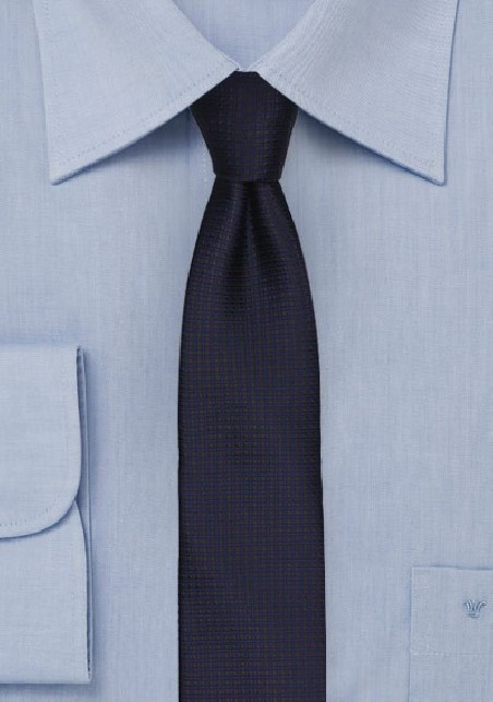 Dark Navy and Brown Micro Check Skinny Tie