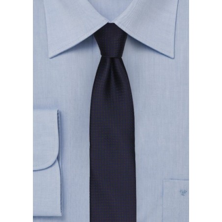 Dark Navy and Brown Micro Check Skinny Tie