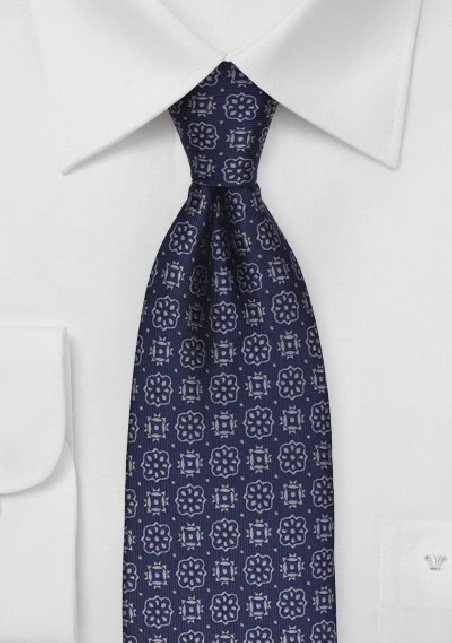Steel Blue Medallion Pattern Tie
