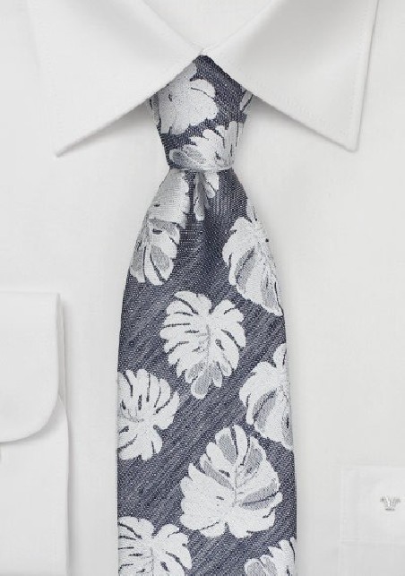 Tropical Leaf Pattern Tie in Gray