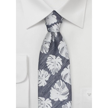 Tropical Leaf Pattern Tie in Gray